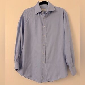 Ermenegildo Zenga men’s tailored light blue gingham long sleeve  (15 1/2 x 34)